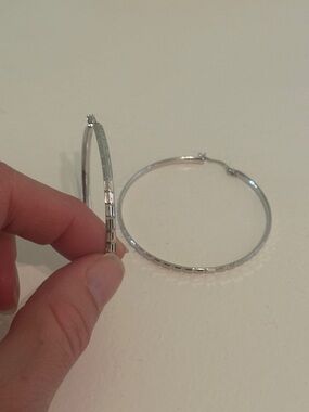 Silver Textured Hoop Earrings